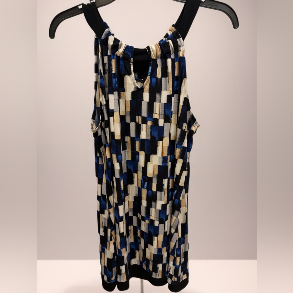 White House Black Market Blue and Black Patterned Top